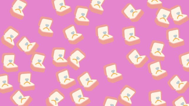 Wedding engagement diamond ring in pink jewelry box seamless pattern on pink background flat vector