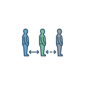 People standing in a line illustrate the importance of maintaining physical distance to ensure public safety.