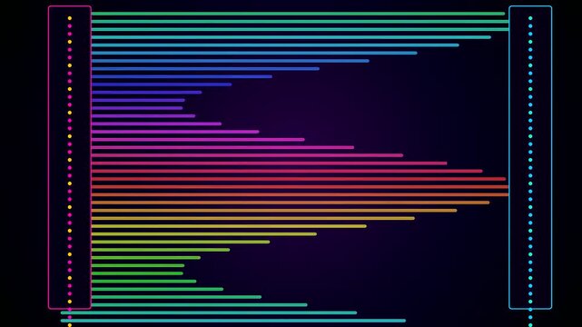 Vibrant fiber routing lines create shifting geometric patterns on a dark screen displaying abstract network data streams flowing across multiple vertical panels in fluid motion
