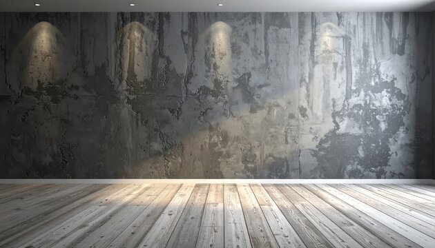Modern Industrial Room with Dark Concrete Wall and Wooden Floor
