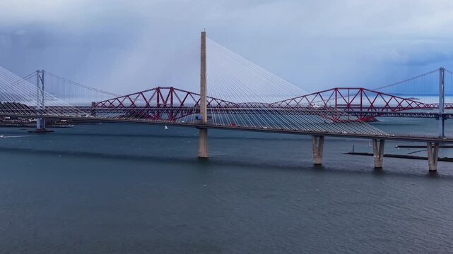View Of The Red Forth Bridge Spanning The Firth Of Forth Near Edinburgh, Scotland