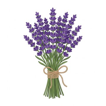 Purple lavender bouquet with twine bow isolated on white background for floral design
