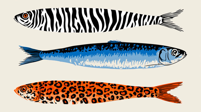 minimalist decorative fish illustrations with creative animal inspired patterns concept for wall art home decor textile design and contemporary interiors
