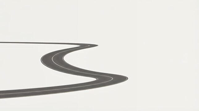 A clean and minimalist image of a winding road over a white background representing journey path and abstract road concepts. winding road over white background road winding road white abstract path