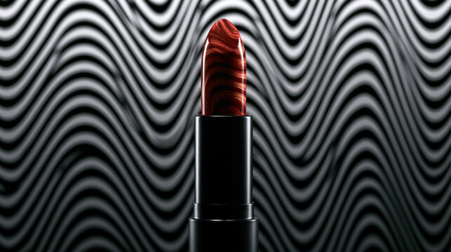 Red Lipstick Against Striped Abstract Background