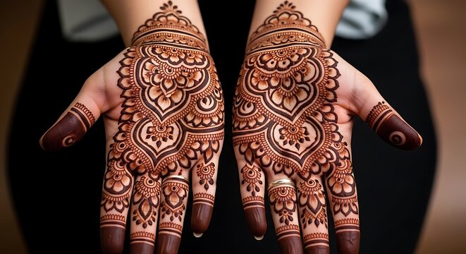 Intricate Henna Mehndi Hands Symmetrical Design Close Up