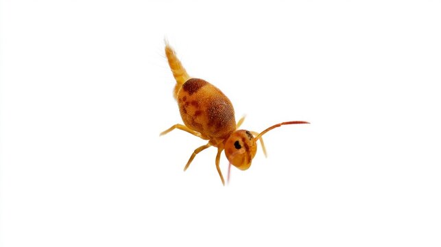 Macro Photography of a Globular Springtail Isolated on a White Background