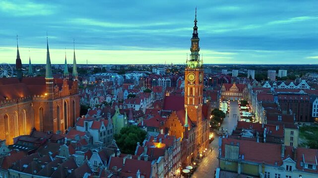 Architecture of old town in Gdansk with Main City Hall, Poland