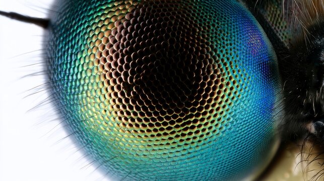 Extreme Macro Close-up of an Insect's Iridescent Compound Eye