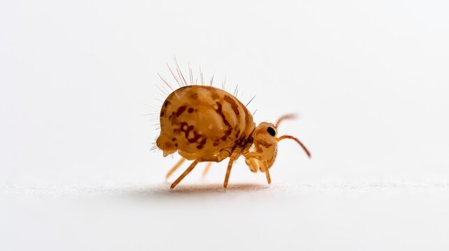 Extreme Macro Portrait of a Globular Springtail Collembola on White Background
