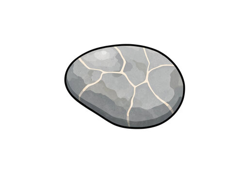Illustration of a round gray stone with crack patterns isolated on transparent background