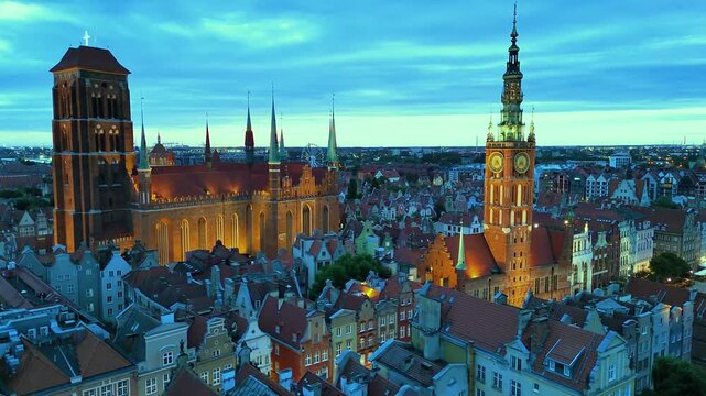 Architecture of old town in Gdansk with Main City Hall, Poland