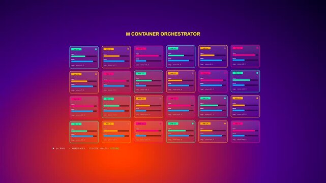 A dynamic dashboard displaying Enterprise Cloud Solutions in action as glowing neon heat maps shift across a digital container orchestrator interface screen.