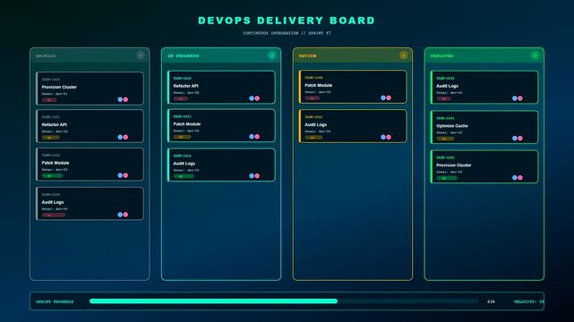 As modern teams optimize their enterprise cloud solutions workflow, digital kanban board tasks dynamically transition across columns showing project delivery progress in real time