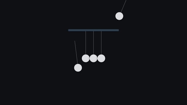 Newton&rsquo;s cradle kinetic energy physics pendulum motion on dark animation 4k background