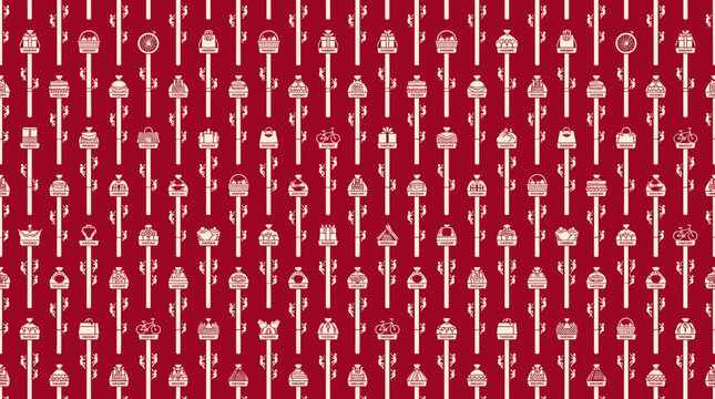 Seamless pattern featuring traditional panjat pinang pole climbing festival celebration vector illustration