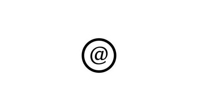 Minimalist at symbol animation, black and white email contact for digital communication 4k stock video