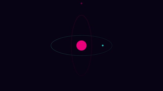 Minimalist atom model animation with orbiting electrons for science and technology concepts 4k physics