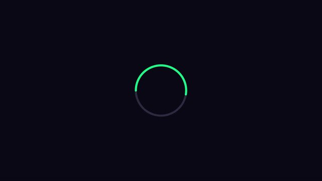 Minimalist green loading spinner animation on dark 4k background, for ui ux, progress circle