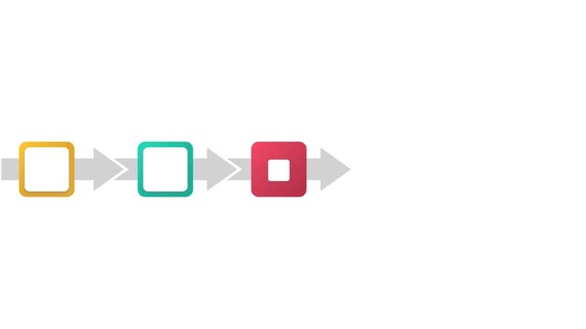 Animated Colorful Five Steps Process Flow with Rounded Square Infographic Boxes and Arrows