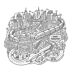 Obraz premium Doodle Illustration of a Modern Smart Transport City