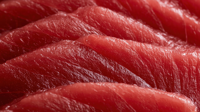extreme closeup of fresh tuna sashimi with glossy marbled texture