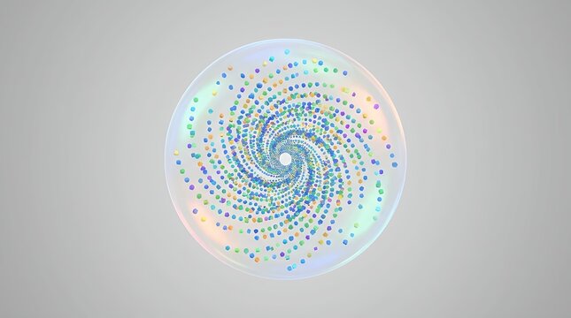 Captivating focus circle with multicolored particles converging towards center in 3D render representing global unity and convergence focus circle with multicolored particles converging towards