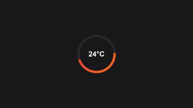 Minimalist circular temperature progress bar animation displaying 24 degrees celsius 4k indicator