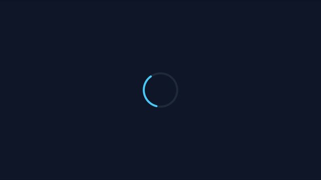 Minimalist blue loading spinner animation on dark 4k background, for digital interface, progress buffering