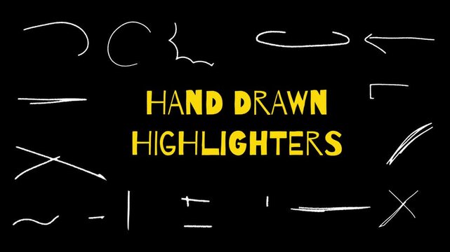 Hand Drawn Highlighter Elements pack, scribble Doodle Marker Motion Pack, Animated Sketch Arrow Circle Elements on black background
