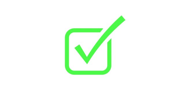 green check mark animation on white background for approval or success, tick mark animation