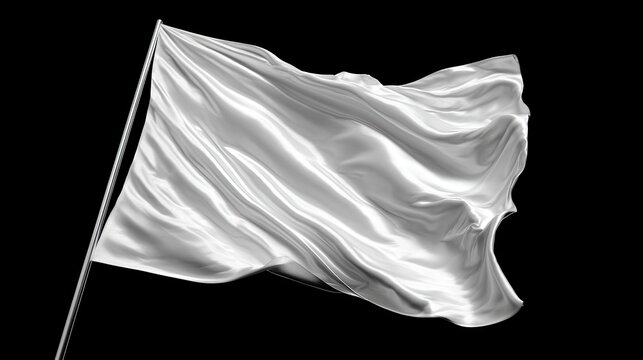 A flowing white flag on a pole, rendered in a stark, isolated, digital style