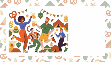 Fototapeta premium Oktoberfest beer festival celebration with dancing people and festive elements. EPS Editable