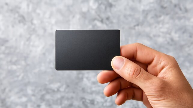 Man holds dark credit card in hand on textured background for digital payment and financial transaction concept Generative AI
