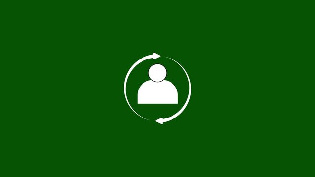 User profile refresh animation, rotating account update symbol on green background, sync