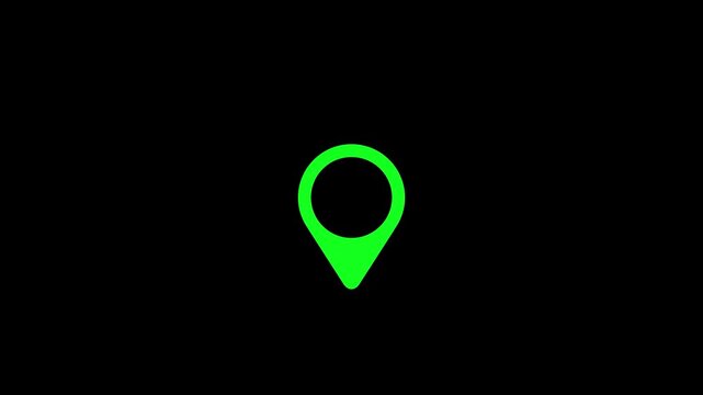 Green map pin pointer animation on black background, for navigation and, location services
