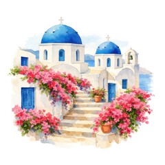 Obraz premium Charming Greek island watercolor illustration.