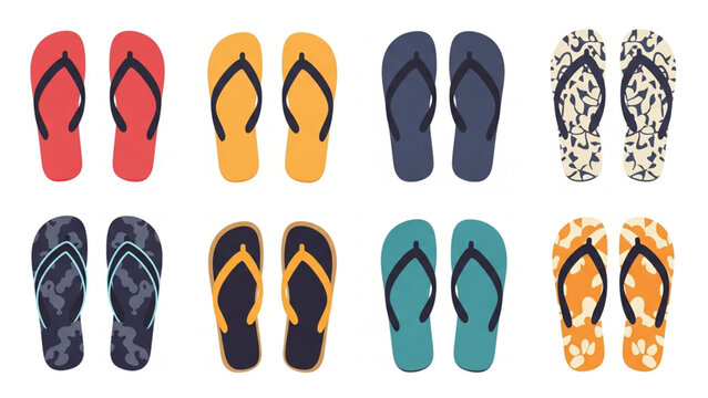 Colorful Summer Flip Flop Vector Icon Set with Creative Beach Sandal Designs