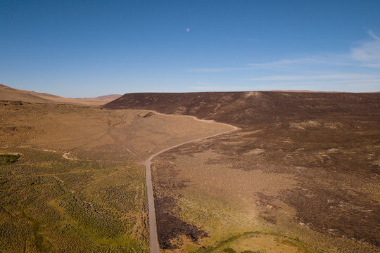 2026 Biscar Fire perimeter, Washoe County, Nevada. Gravel road served as the natural firebreak separating burned and unburned sagebrush desert.