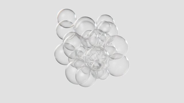 3d sphere bubbles popping in and out, on a grey background