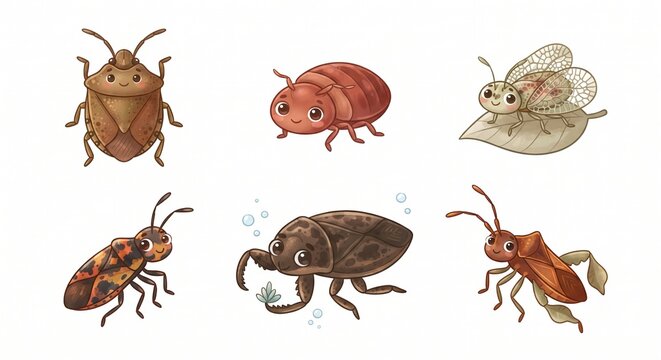 Cute True Bugs and Garden Insects Character Illustration Set