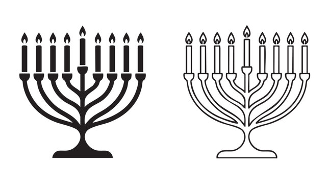 menorah with candles black silhouette outline art vector icon design black silhouette black silhouette and outline art vector icon