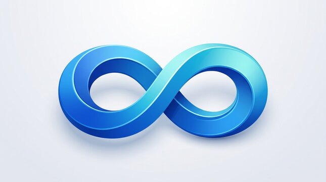 3D blue infinity symbol representing an eternal loop and seamless continuity on a clean white background