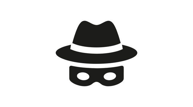 Vector illustration of icon of a burglar wearing a fedora hat and a mask on a transparent background