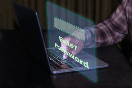 Futuristic virtual screen displaying a message to enter a password