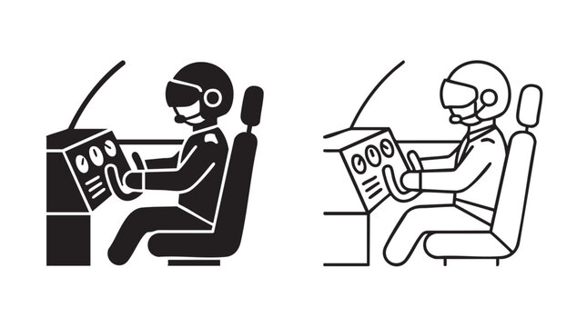 pilot in cockpit black silhouette outline art vector icon design black silhouette black silhouette and outline art vector icon