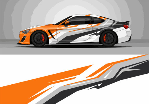 Orange and white sports car with dynamic racing decals