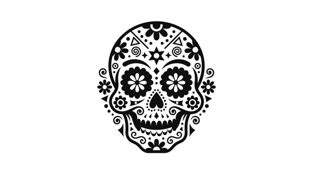 Decorative Sugar Skull Illustration with Floral Patterns