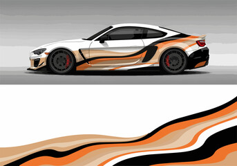 Fototapeta premium White sports car with orange and black racing stripes