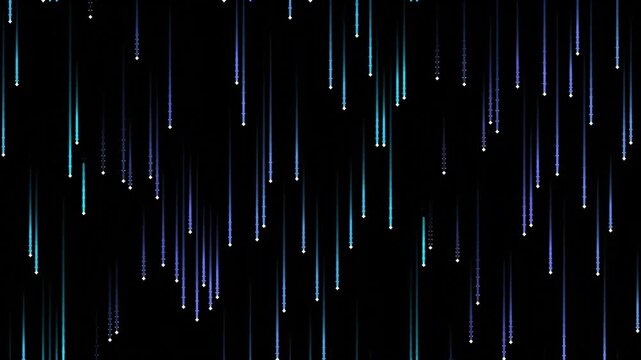 Neon light streaks falling abstract motion background.